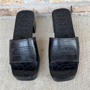 Coach Scarlett Monogram Black Slip On Slides Sandals 10 Jelly Block Heel